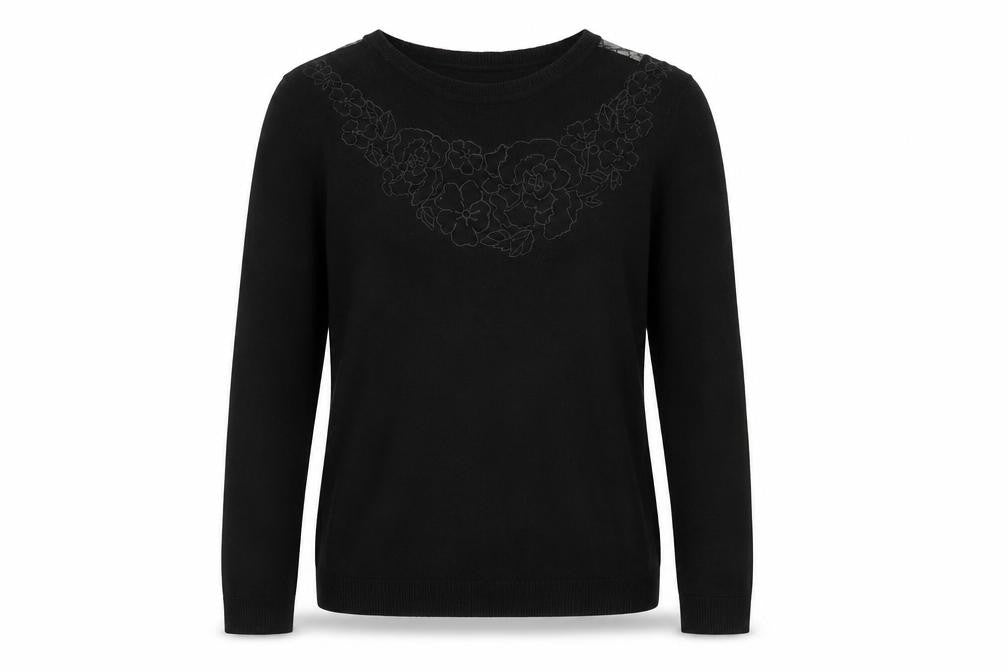 Warehouse Women's Black Crew Neck Lace Jumper Size 8