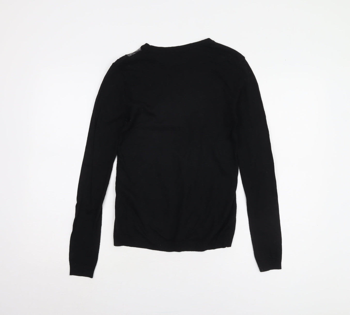 Warehouse Women's Black Crew Neck Lace Jumper Size 8