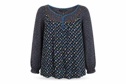 Front view of French Connection Women's Blouse, size 8, Multi Geometric Tunic