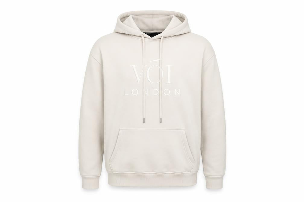 VOI London Men's Beige Pullover Hoodie L Logo