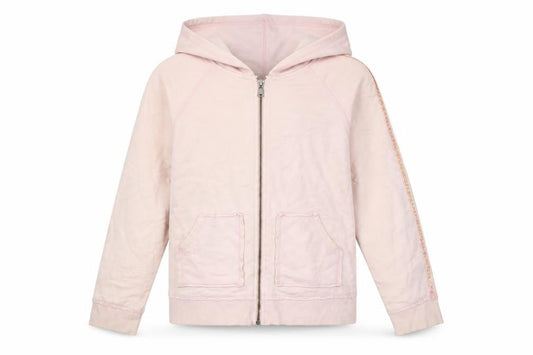 Front view of Ted Baker girls’ pink hooded jacket, size 16, zip sequined logo