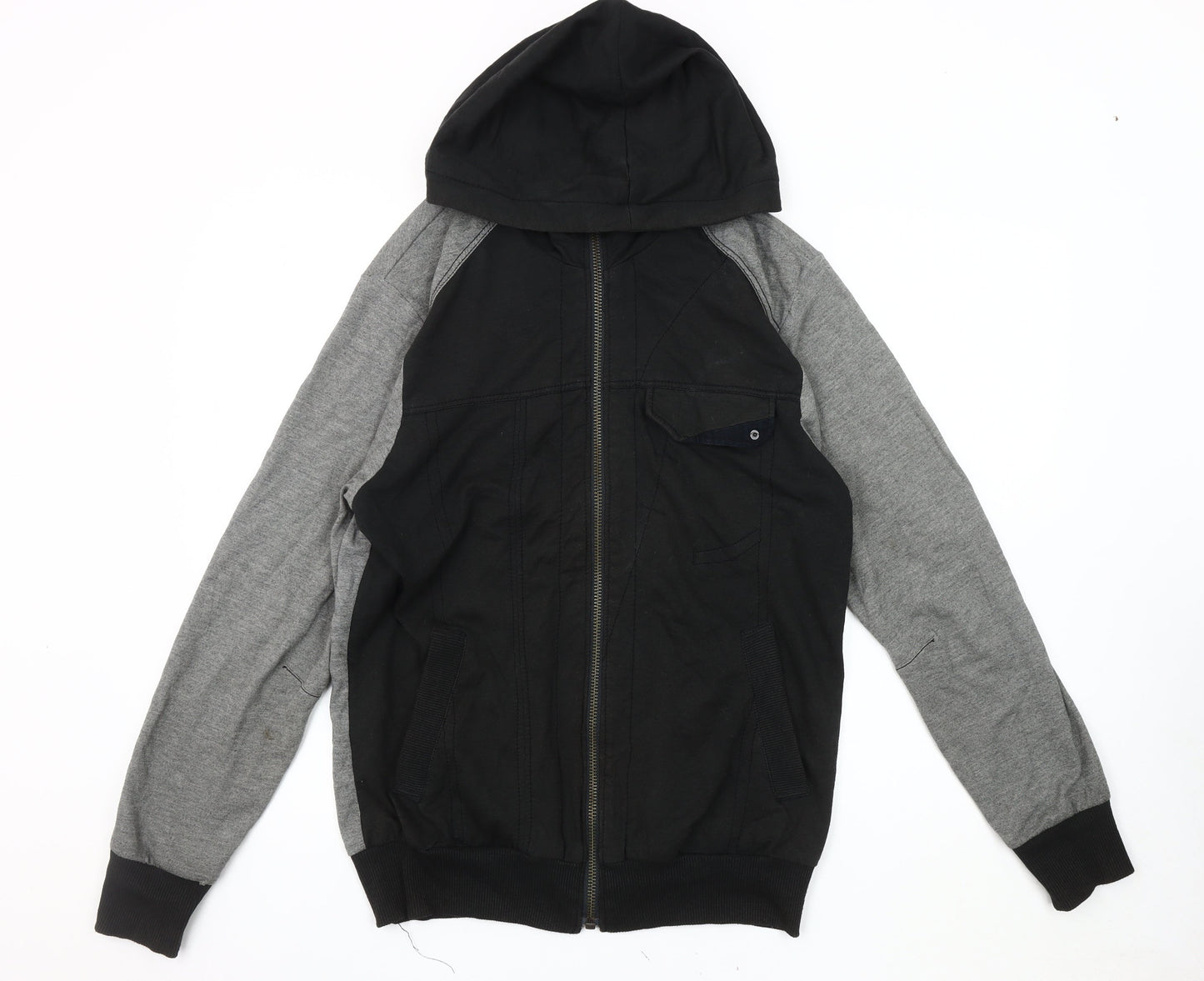 L'Art Men's Medium Black Grey Basic Hooded Jacket