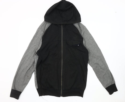 L'Art Men's Medium Black Grey Basic Hooded Jacket