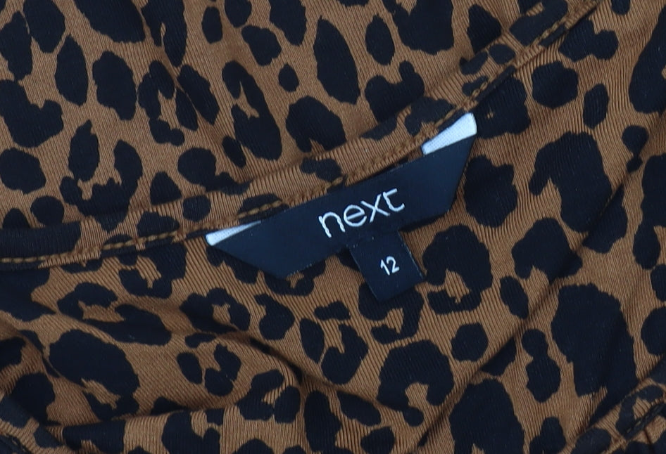 Next Women's Brown Animal Print Blouse, Size 12, Regular Fit