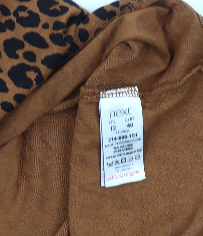 Next Women's Brown Animal Print Blouse, Size 12, Regular Fit