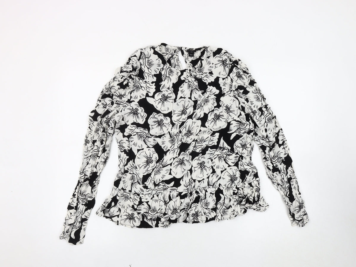 River Island Women's Black Floral Blouse, Size 14