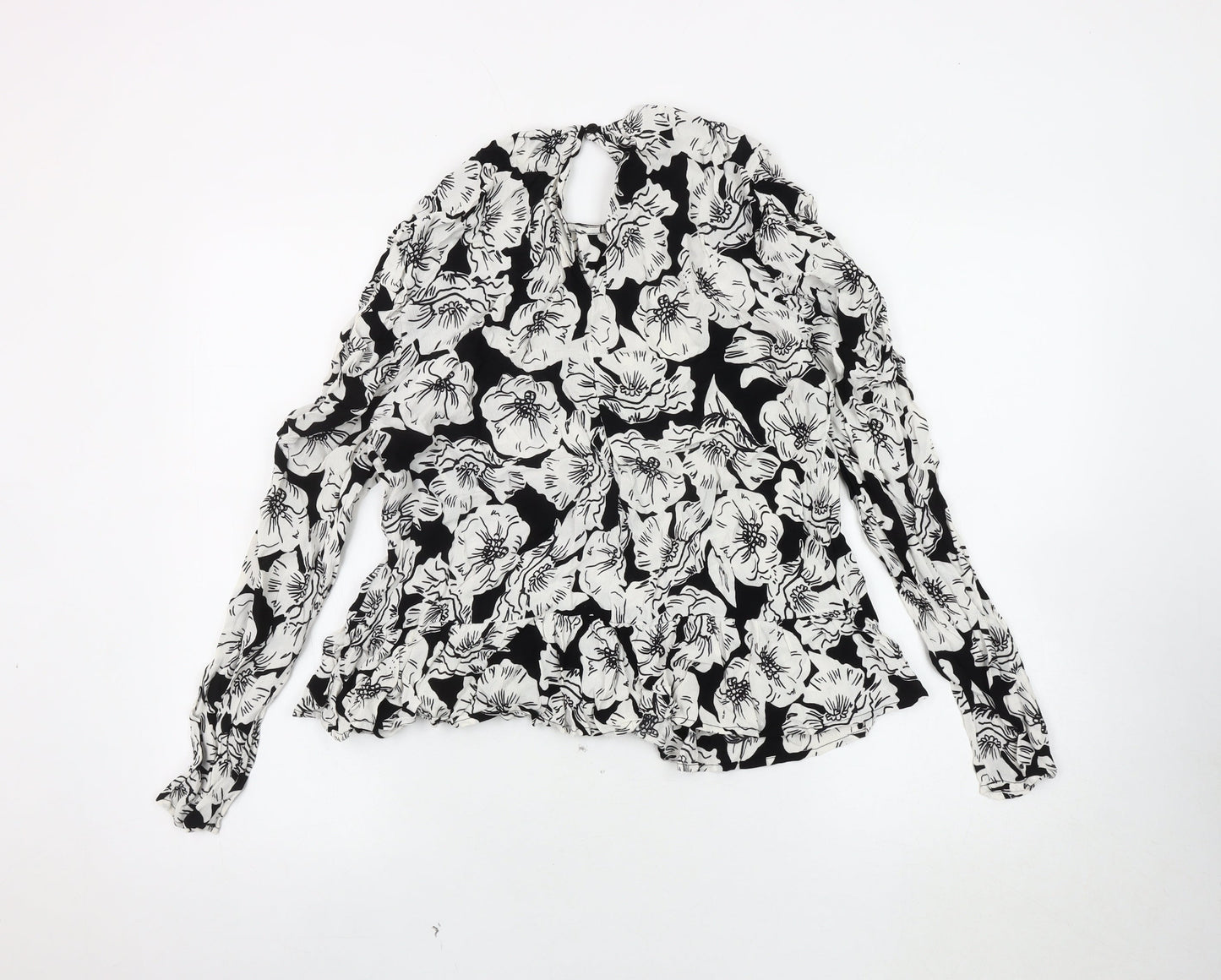 River Island Women's Black Floral Blouse, Size 14