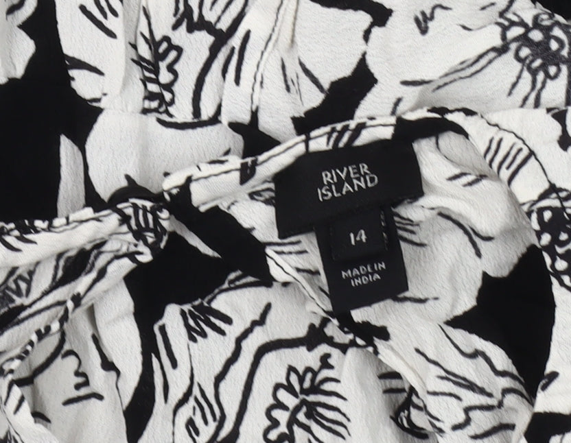 River Island Women's Black Floral Blouse, Size 14