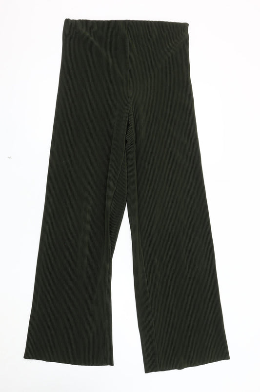 MNG Women's Green Wide-Leg Trousers, Size S, Casual