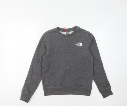 Additional front view of The North Face boys’ grey sweatshirt m pullover crew neck