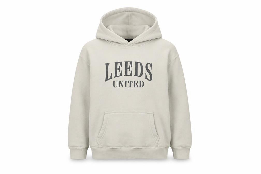 Leeds United Boys Beige Pullover Hoodie 9-10 Years