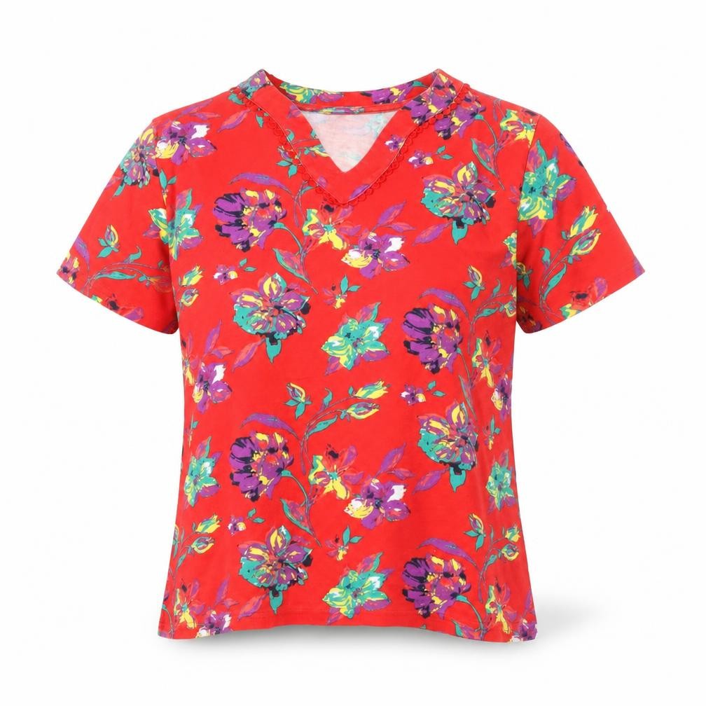 ISLE Essentials Women's Red Floral T-Shirt, Size 14