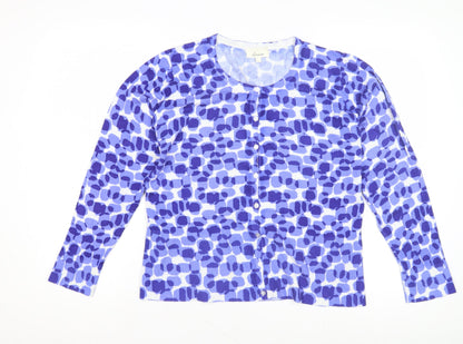 Additional front view of Linea Women's Blue Cardigan, size L, Geometric Pattern