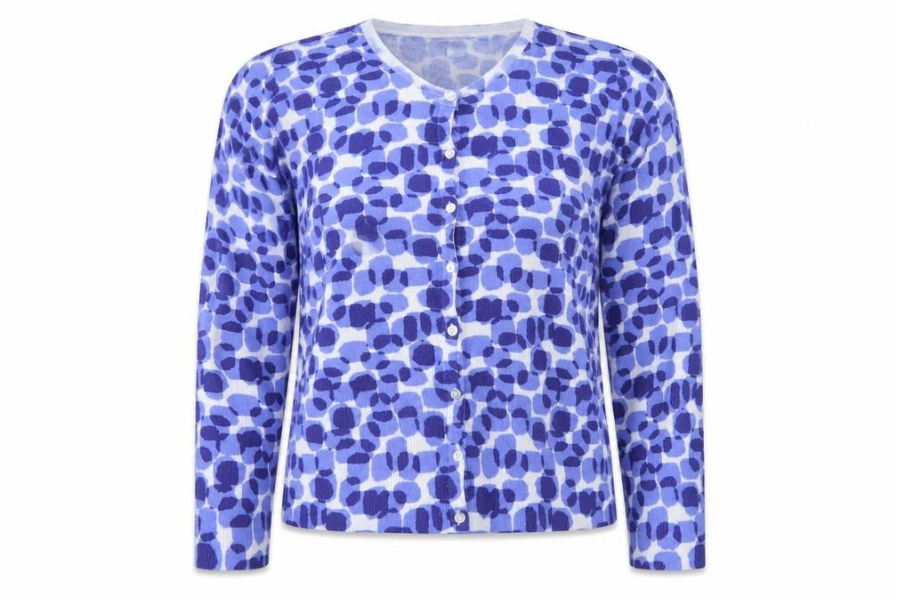 Linea Women's Blue Cardigan, Size L, Geometric Pattern