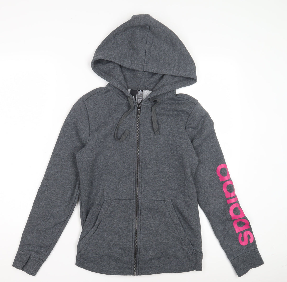 Adidas Girls Grey Full Zip Hoodie - Size 7 Years