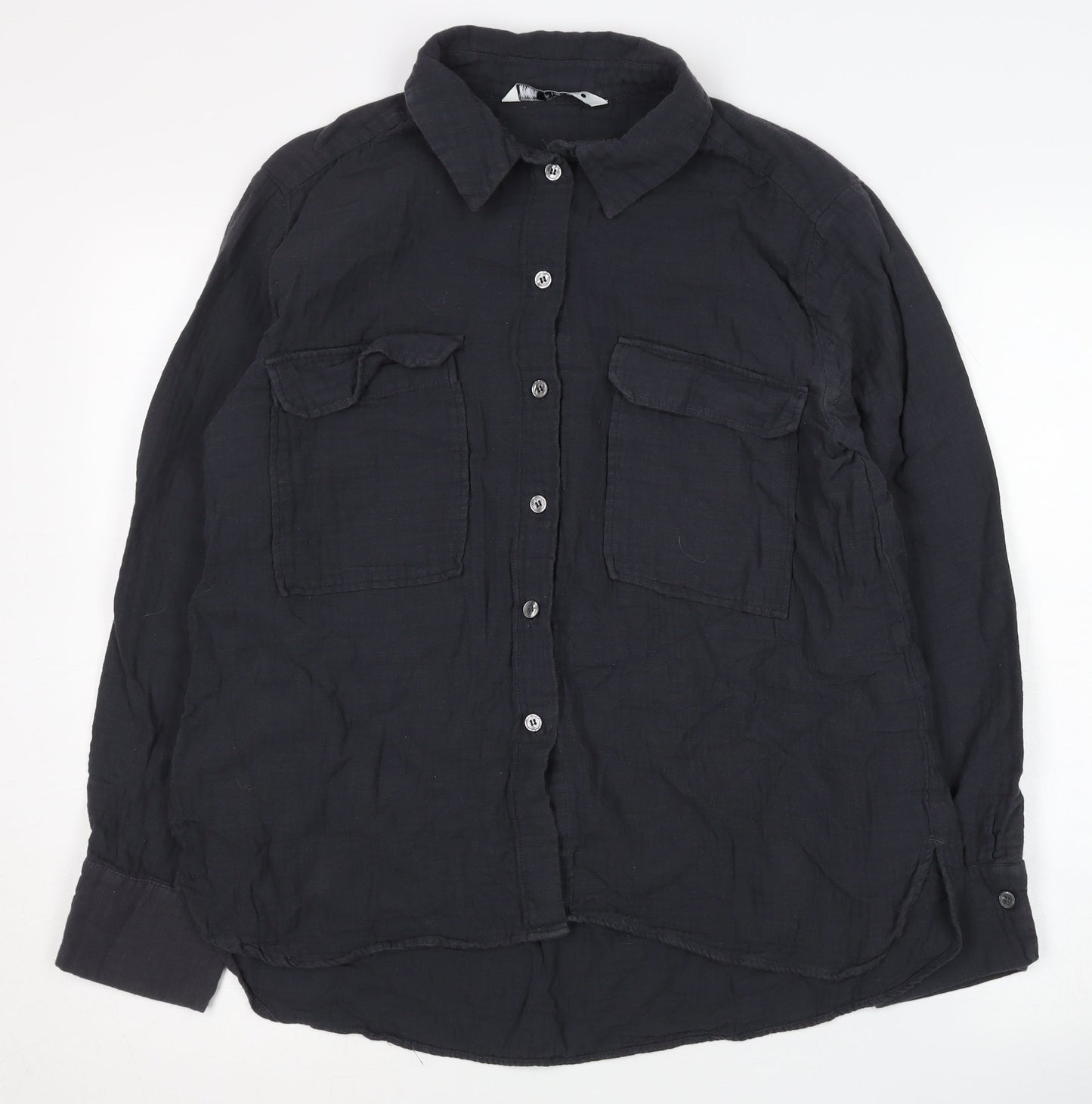 Zara Women's L Black Button-Up Cotton Shirt