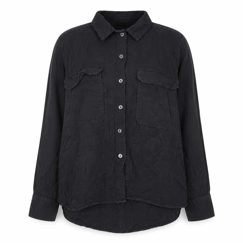 Zara Women's L Black Button-Up Cotton Shirt