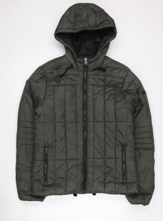 Blend Men's Green Puffer Jacket M Hooded Casual