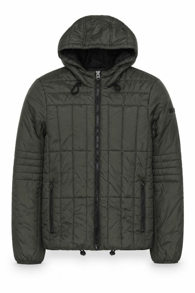 Blend Men's Green Puffer Jacket M Hooded Casual