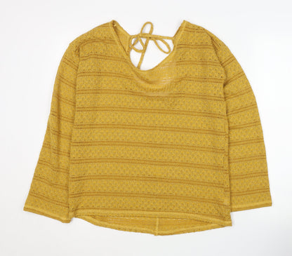 Next Women's Yellow Open-Knit Striped Jumper Size 12