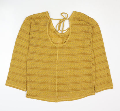 Next Women's Yellow Open-Knit Striped Jumper Size 12