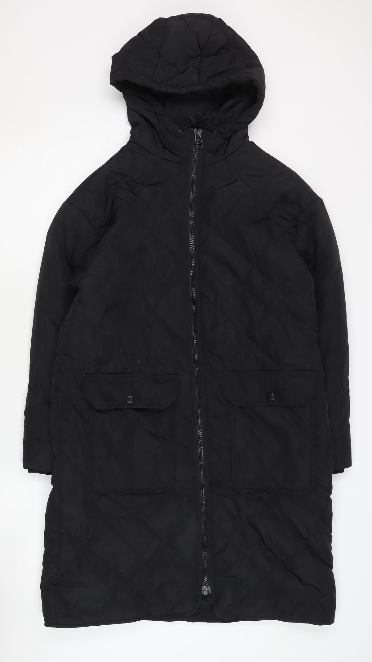 H&M Women's Black Quilted Coat XS, Hooded & Warm