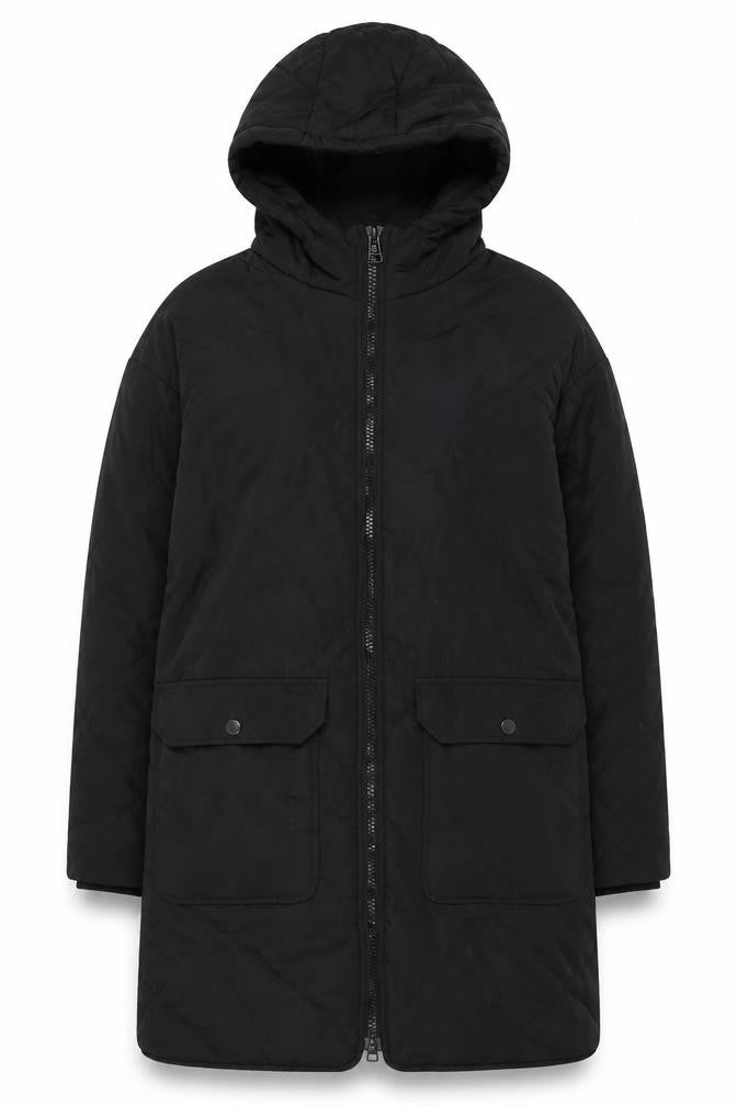 H&M Women's Black Quilted Coat XS, Hooded & Warm
