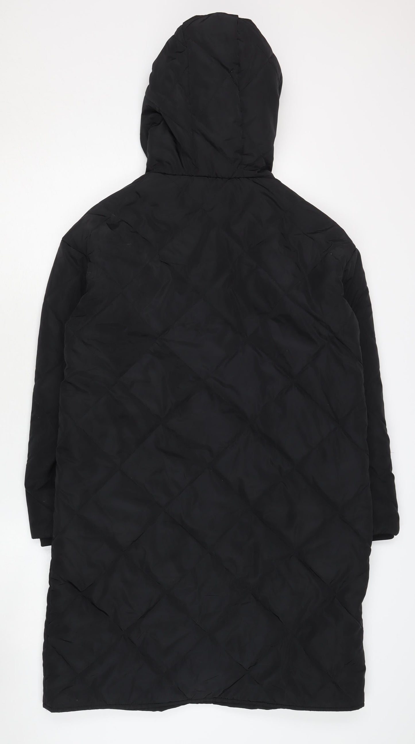 H&M Women's Black Quilted Coat XS, Hooded & Warm