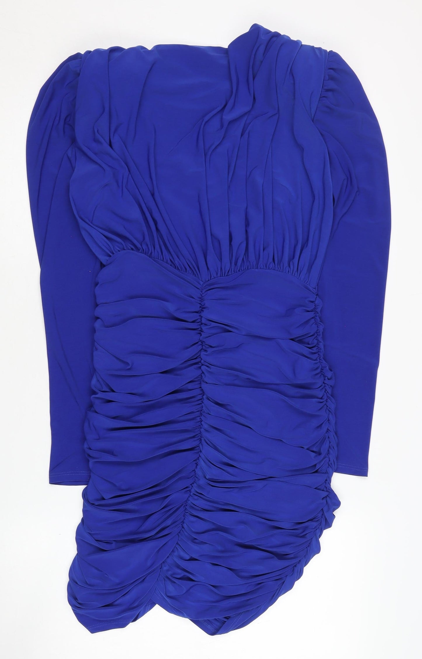 Topshop Women's Blue Ruched Long Sleeve Dress 8-10