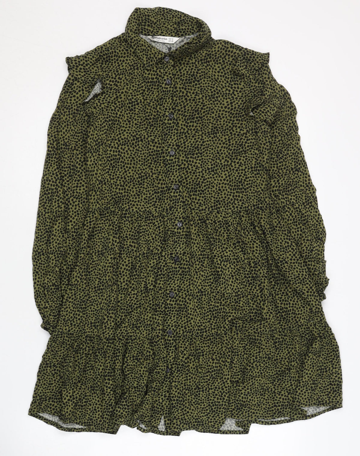 Stradivarius Women's Green Animal Print Shirt Dress