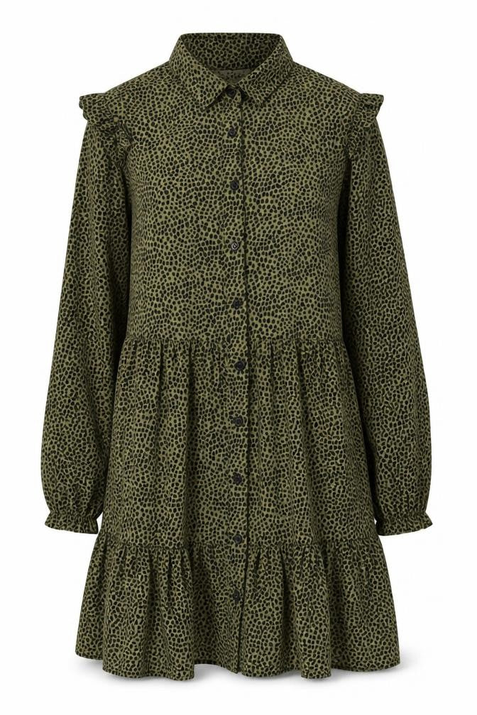 Stradivarius Women's Green Animal Print Shirt Dress