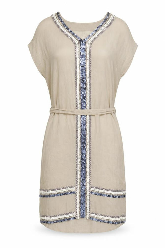 Jigsaw Women's Beige Silk Belted Sequin Dress, Size S
