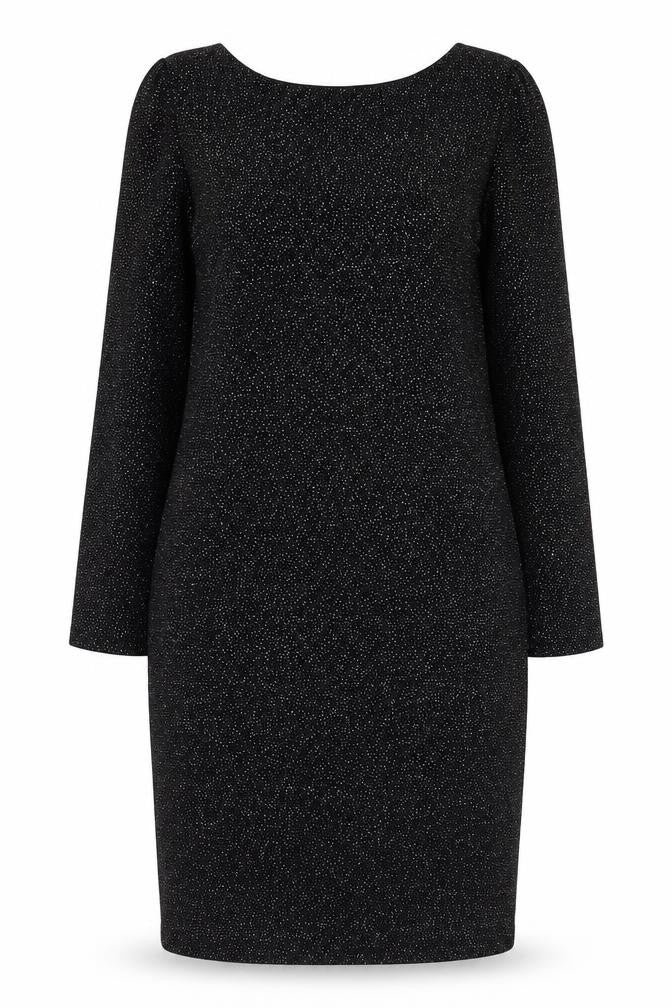 Lipsy Women's Black Glitter Long Sleeve Party Dress