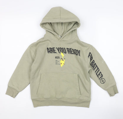 Front view of Zara boys’ green pikachu pullover hoodie 6 years - anime style