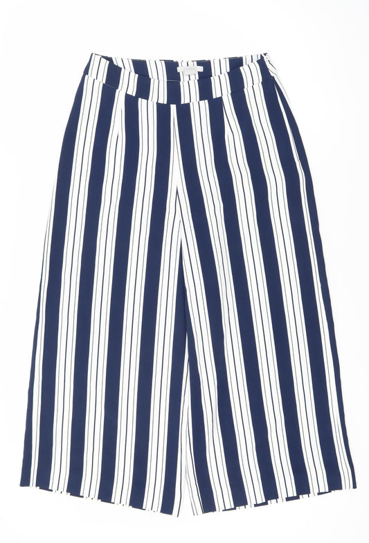 H&M Women's Striped Blue Trousers Size 8