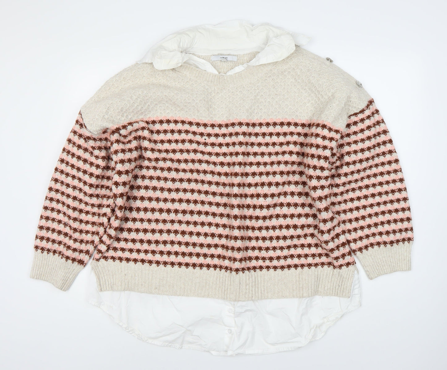 NEXT Women's Beige Striped Pullover Jumper XL