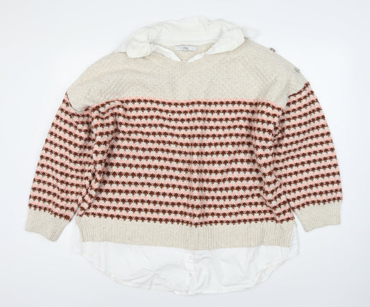 NEXT Women's Beige Striped Pullover Jumper XL