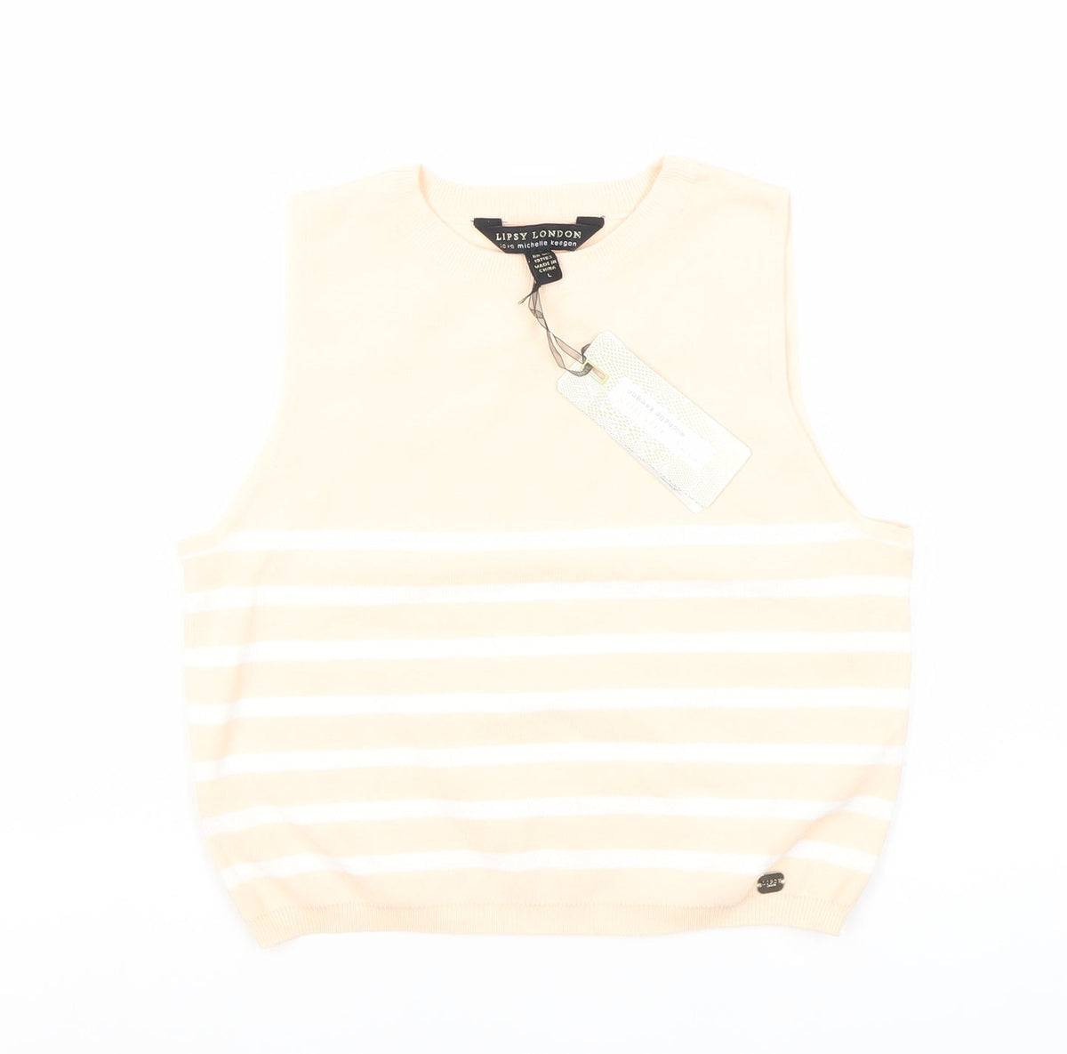 Lipsy London Beige Striped Women's Sleeveless Tank, L