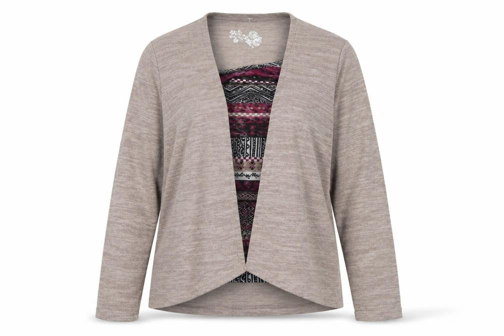 BNY Casual Women's Beige Long Sleeve Blouse-Cardigan Top, Size 12