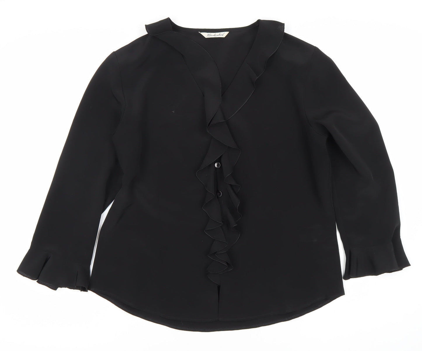 Berketex Women's Black Ruffle Blouse Size 14