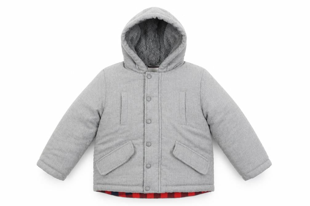 The Little White Company Boys Grey Hooded Puffer Jacket 5-6 Years