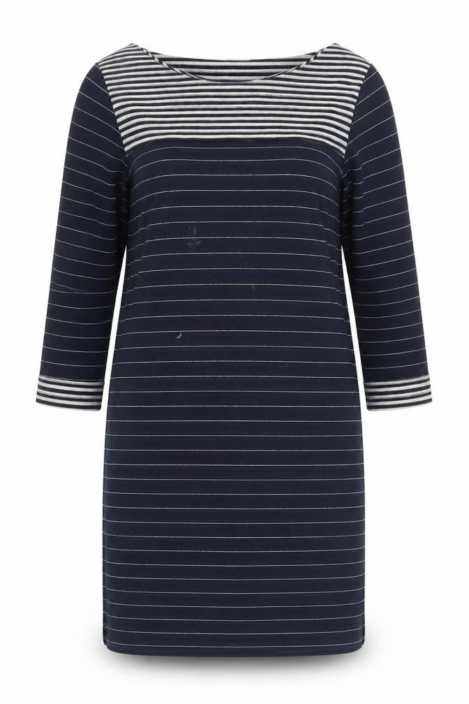 Roman Women's Navy Cotton Striped Shift Dress