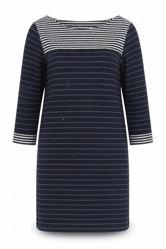 Roman Women's Navy Cotton Striped Shift Dress