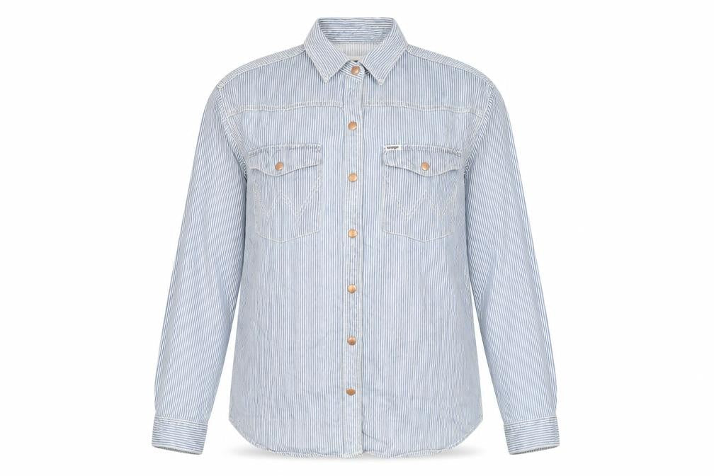 Wrangler Women's Blue Striped Button-Up Shirt S