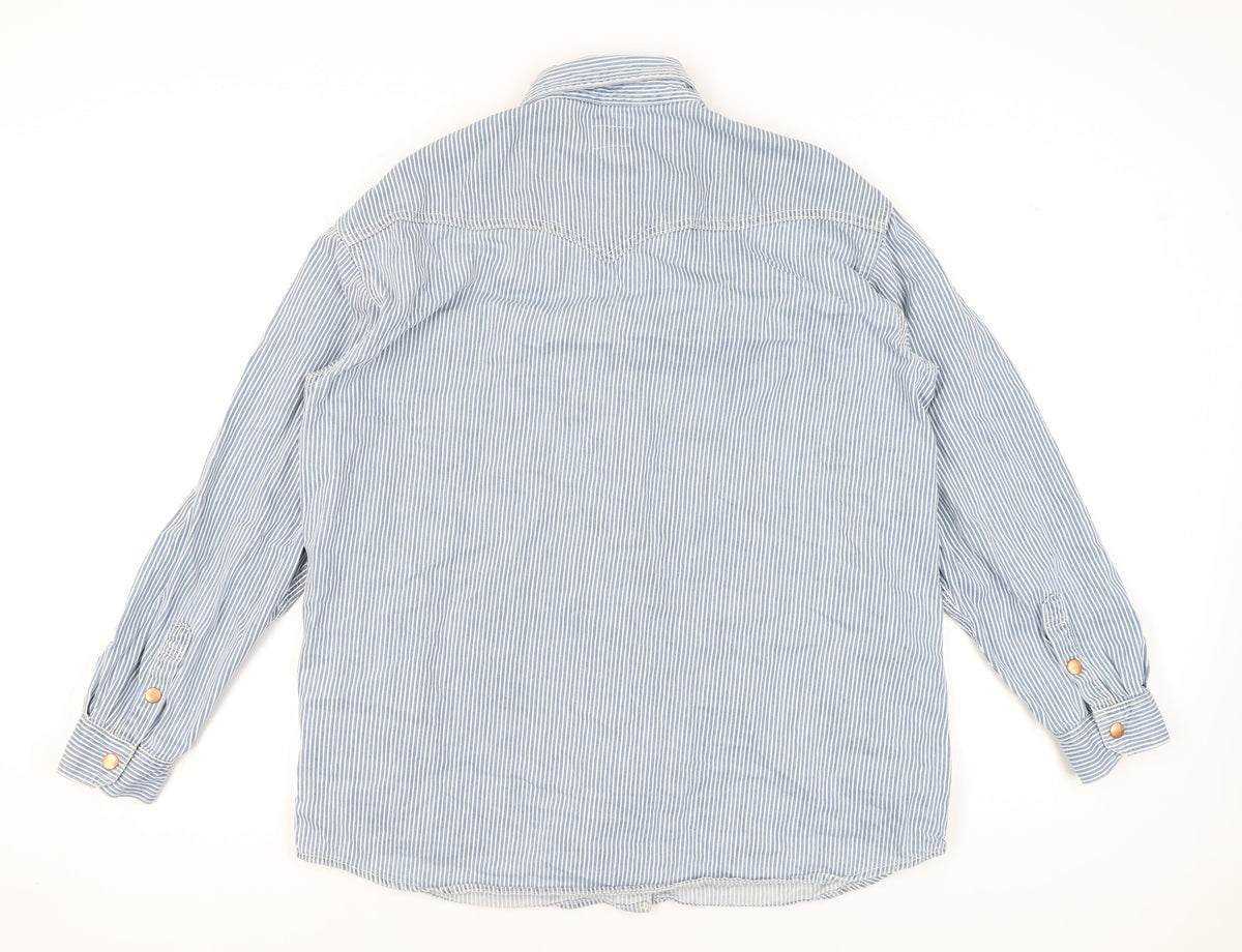 Wrangler Women's Blue Striped Button-Up Shirt S