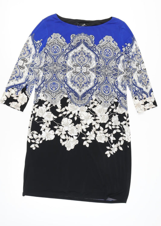 Wallis Women's Blue Black Floral Dress Size 14