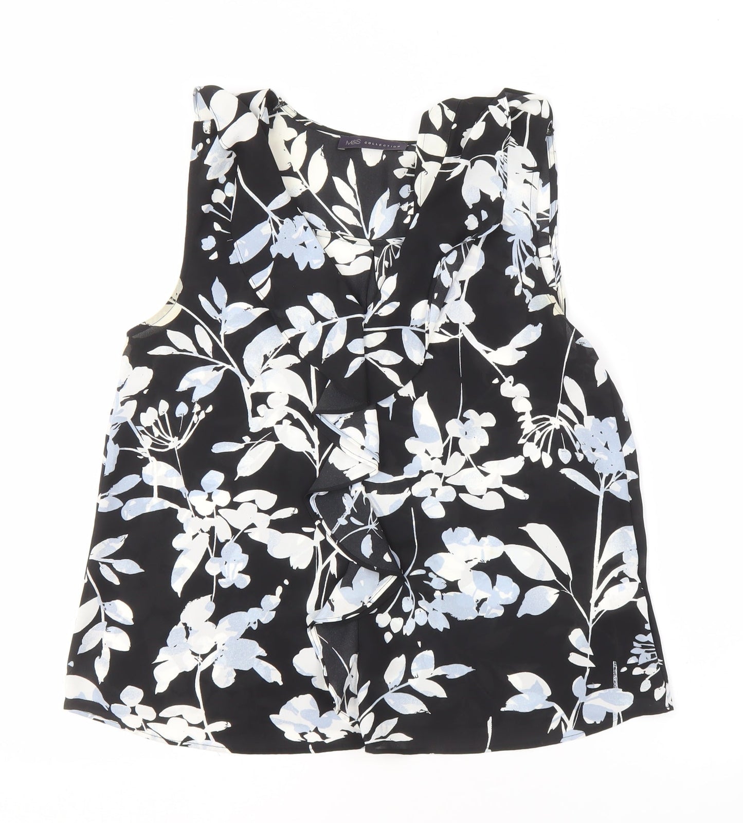 Marks & Spencer Women's Black Floral Blouse V-Neck Size 8