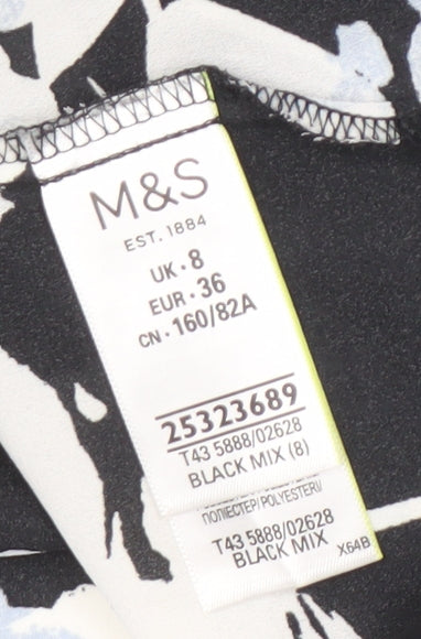 Marks & Spencer Women's Black Floral Blouse V-Neck Size 8