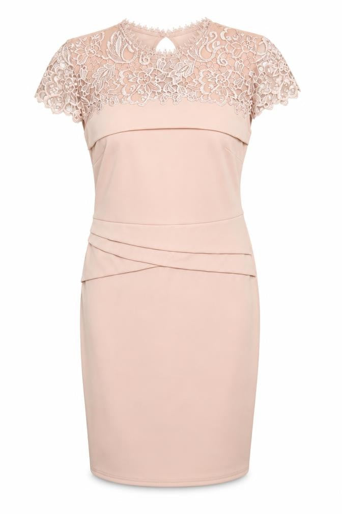 Lipsy Women's Beige Lace Sheath Dress Size 14