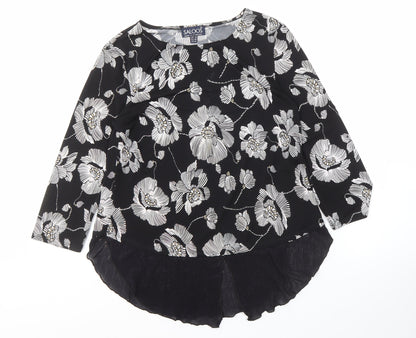 Additional front view of Saloos Floral Tunic Top in Black, size 14